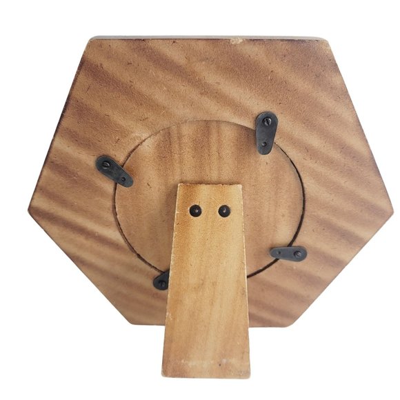 Pink Yellow & Orange Shell (?) and Wood Table Top Round Photo Picture Frame - Picture 5 of 8